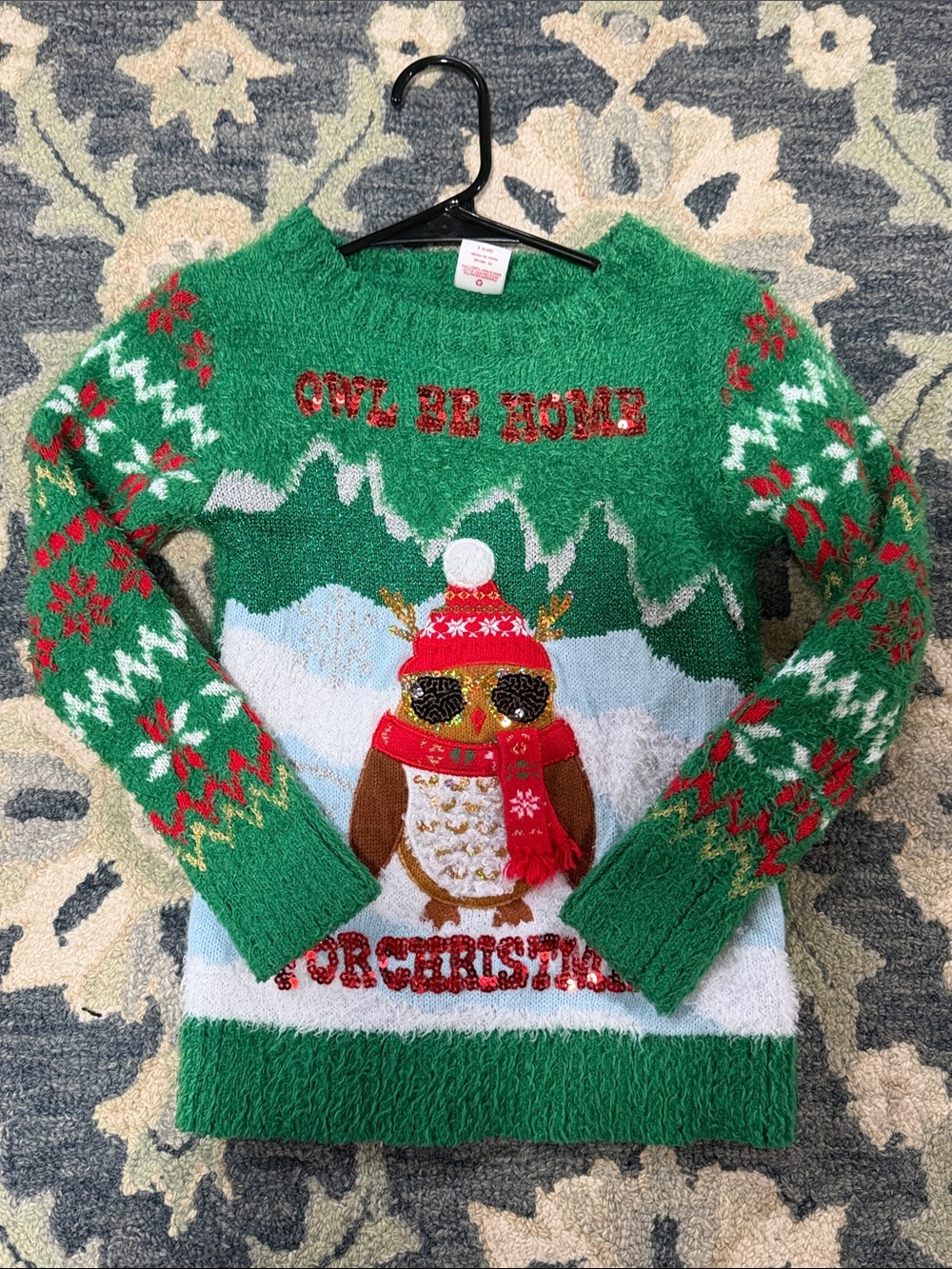 Women's Green Holiday Owl Sweater - Festive Knit Pullover